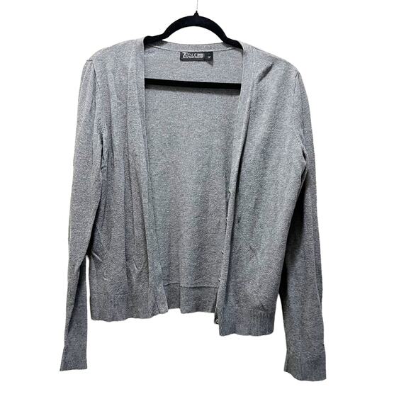 7TH Avenue Design Studio Cardigan Sweater Gray Knit Button Front V-Neck Cotton L - Picture 1 of 7